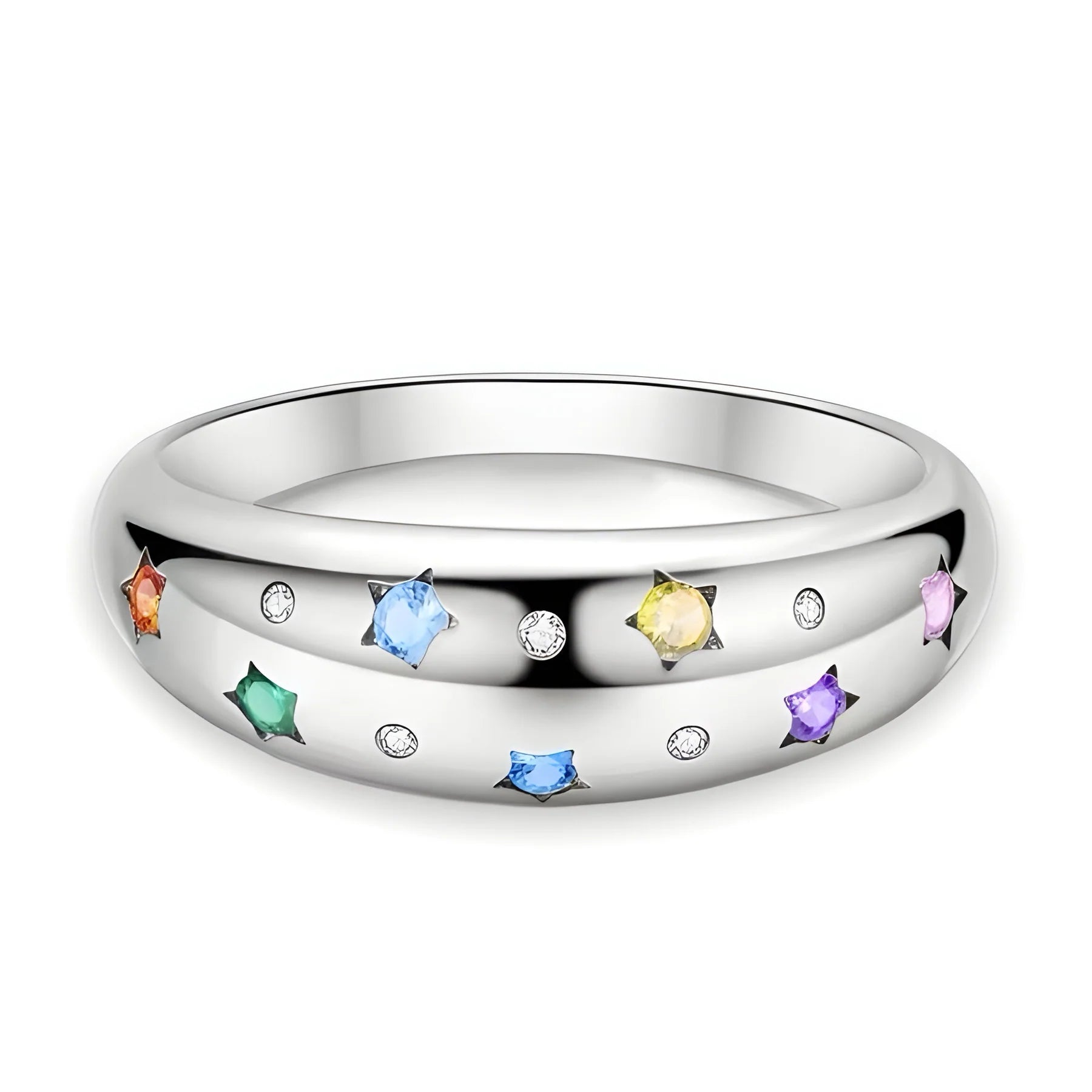 Bague Étoiles Arc-en-Ciel Anneau Galaxie Colorée & Élégante