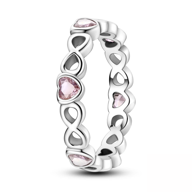 Bague Cœurs Roses Anneau Infini Romantique avec Cristaux Rose