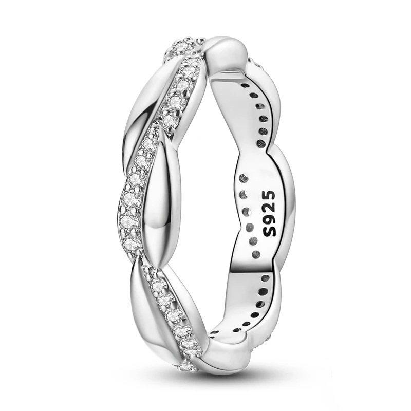 Bague Tressée Anneau Élégant Pavé de Zirconium Étincelant