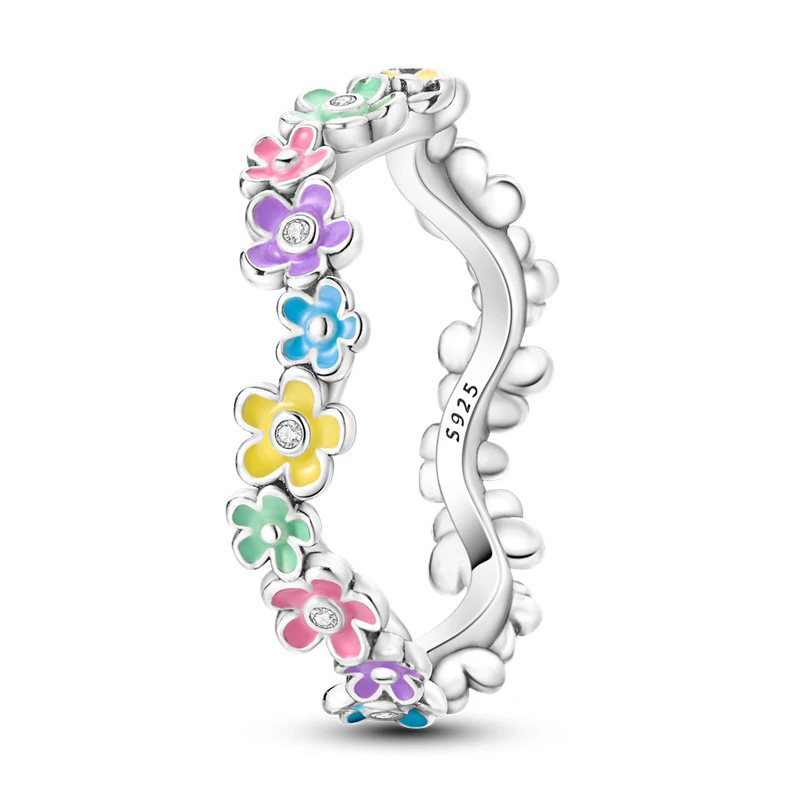Bague Fleur Colorée Anneau Floral Émail Multicolore