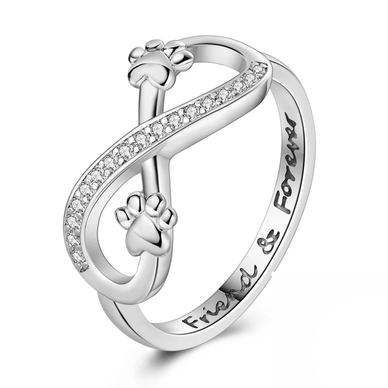 Bague Patte d'Amour Anneau Infini pour Amoureux des Animaux