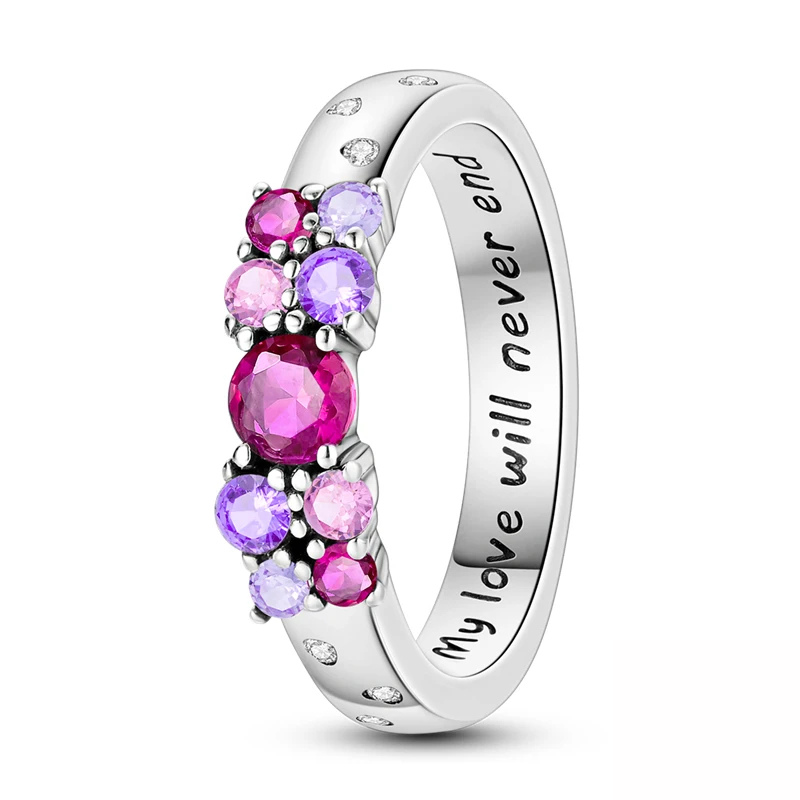 Bague "My Love Will Never End" Cristaux Rose & Violet Romantiques