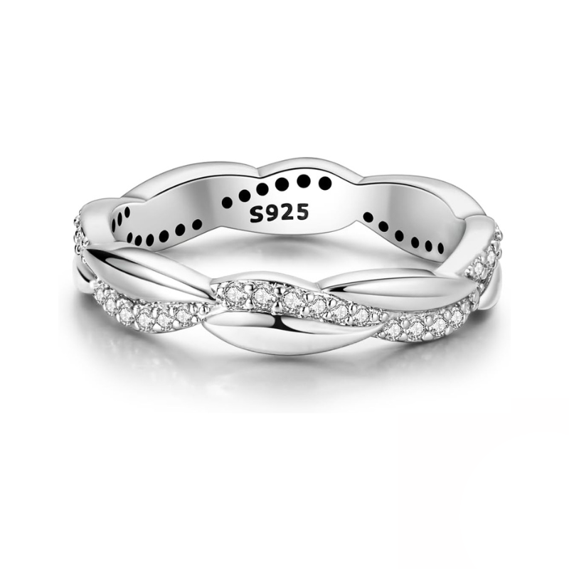 Bague Tressée Anneau Élégant Pavé de Zirconium Étincelant