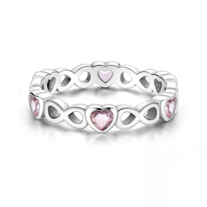 Bague Cœurs Roses Anneau Infini Romantique avec Cristaux Rose