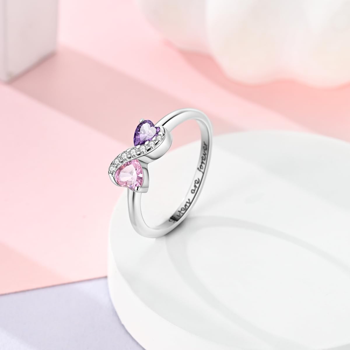 Bague Amour & Connexion avec Pierres Roses et Violettes