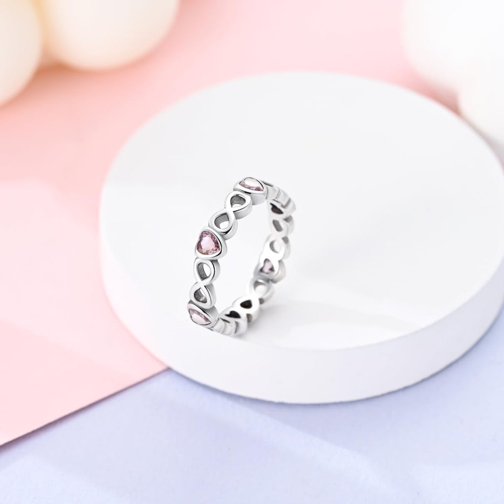 Bague Cœurs Roses Anneau Infini Romantique avec Cristaux Rose