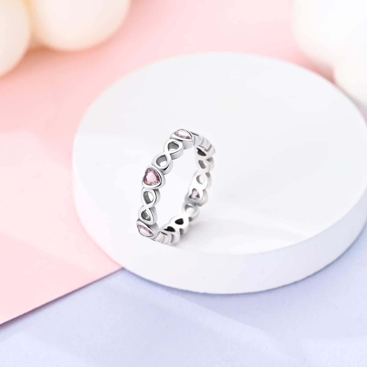 Bague Cœurs Roses Anneau Infini Romantique avec Cristaux Rose