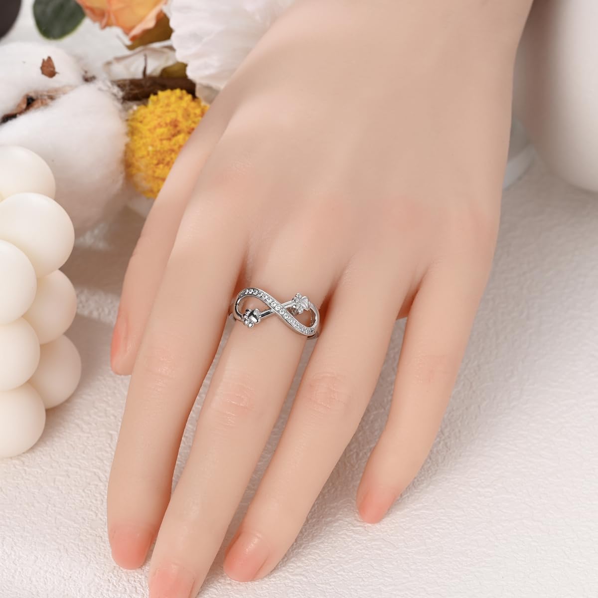 Bague Patte d'Amour Anneau Infini pour Amoureux des Animaux