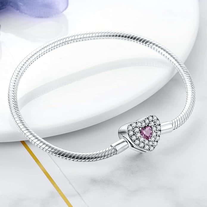 Bracelet “Cœur Éternel” – Fermoir Cristal Rose & Oxydes Brillants