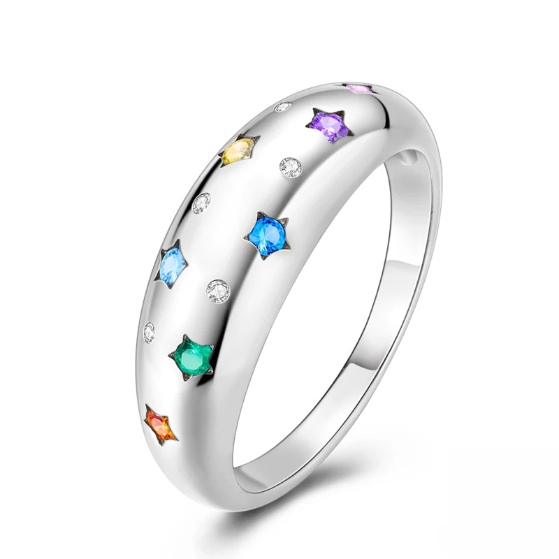 Bague Étoiles Arc-en-Ciel Anneau Galaxie Colorée & Élégante