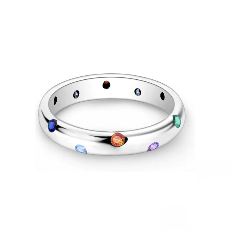 Bague Multicolore Anneau Arc-en-Ciel avec Pierres Zircon