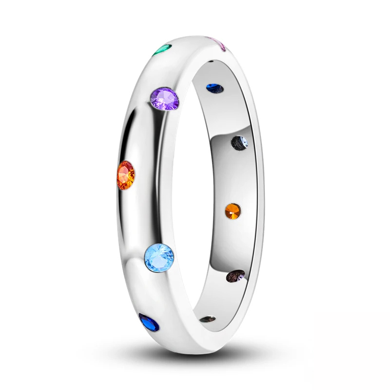 Bague Multicolore Anneau Arc-en-Ciel avec Pierres Zircon