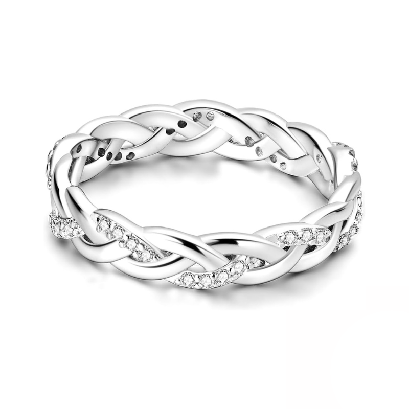 Bague Anneau Tressage Élégant avec Zircons Brillants