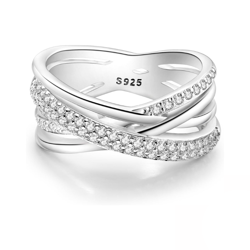 Bague Croisée Large Élégant Pavé de Zircons
