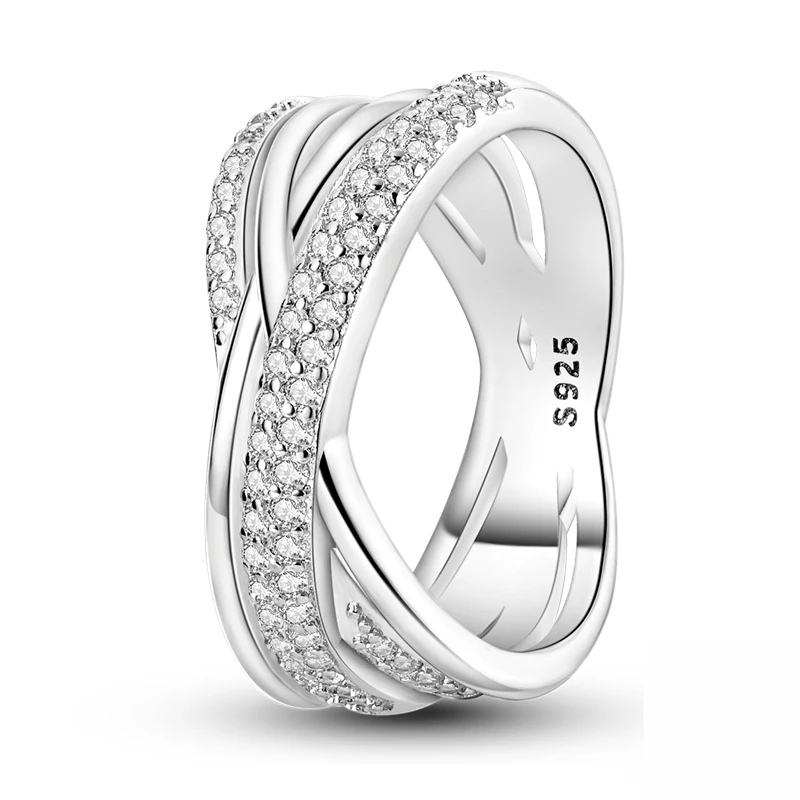 Bague Croisée Large Élégant Pavé de Zircons