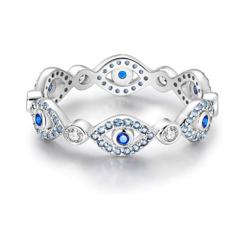 Bague Œil Bleu Porte-Bonheur avec Zircons