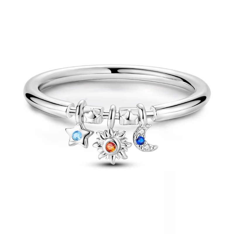 Bague Astres Anneau Soleil et Lune avec Pierres Scintillantes