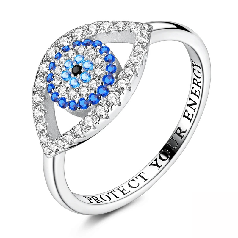 Bague Œil Protecteur “Protect Your Energy” avec Zircons Bleus