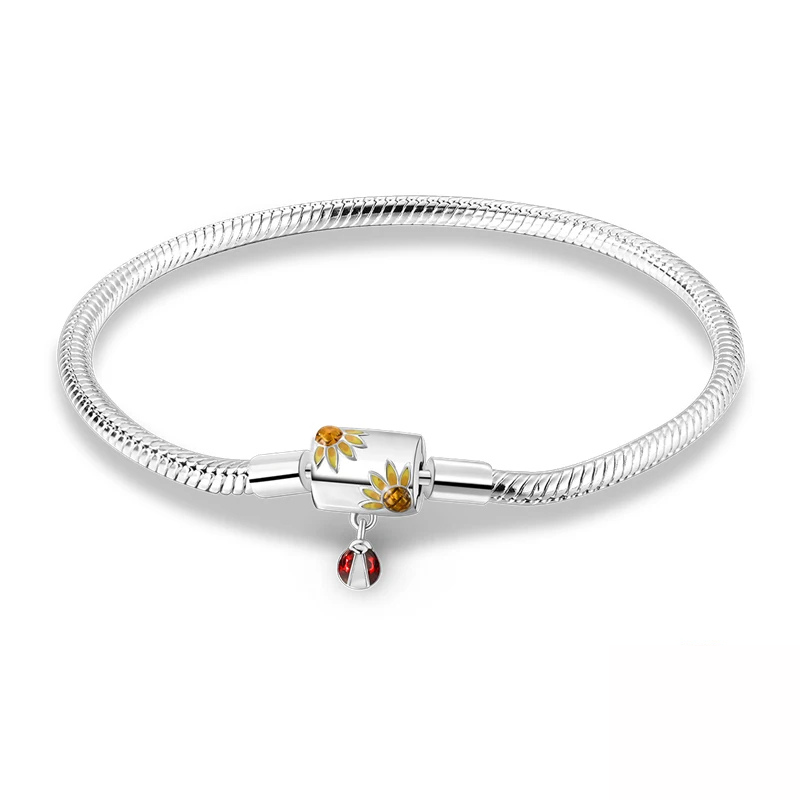 Bracelet Fleur de Tournesol et Coccinelle - Symbole de Joie & Chance
