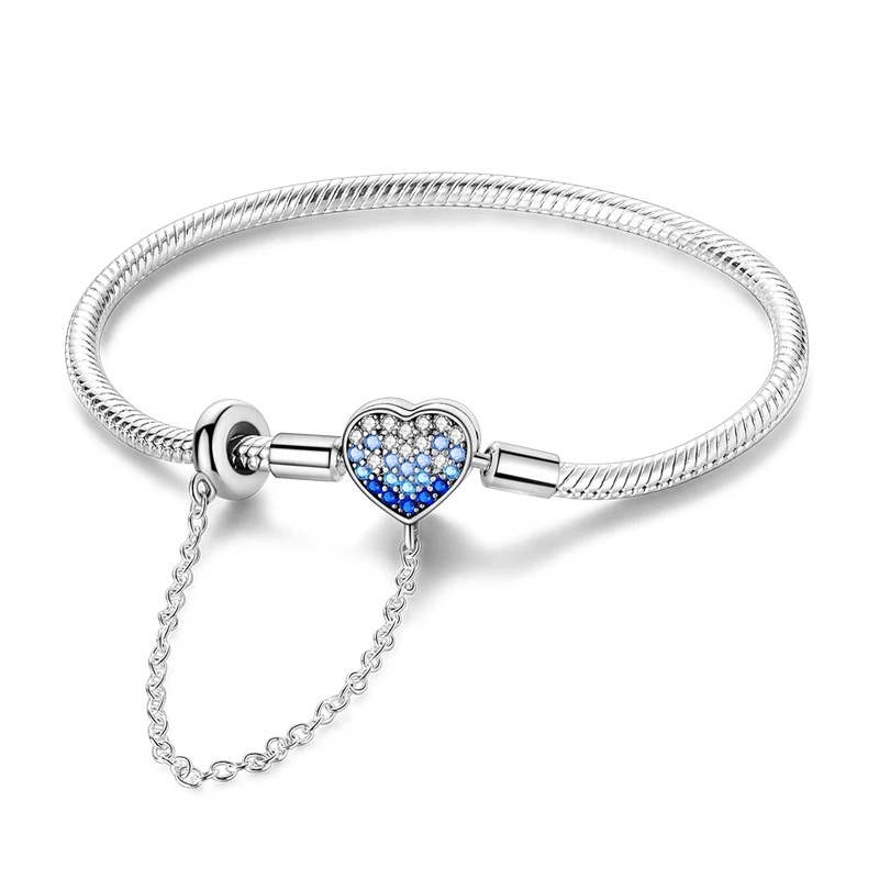 Bracelet Cœur Étoilé Bleu avec Chaînette de Sécurité – Élégance & Protection