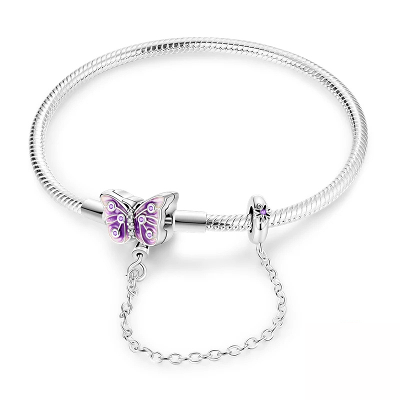 Bracelet Papillon Violet avec Chaînette – Liberté, Transformation & Féminité