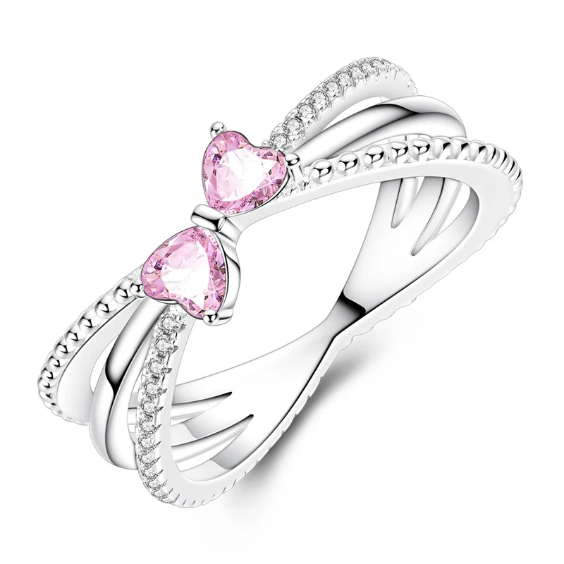 Bague Papillon avec Pierres Roses en Forme de Cœur