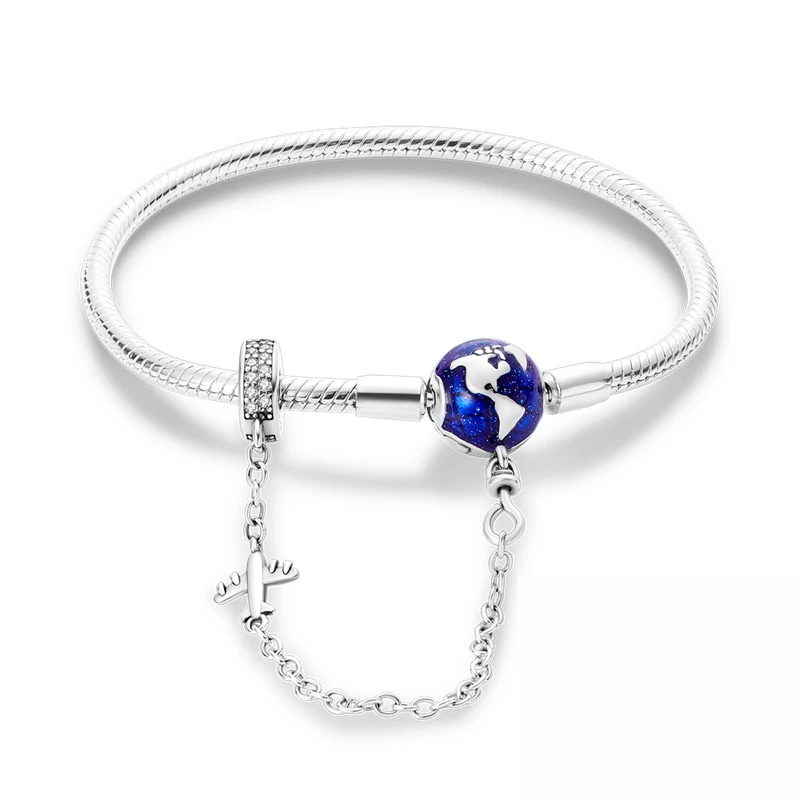 Bracelet Globe & Avion – Voyageuse & Aventurière