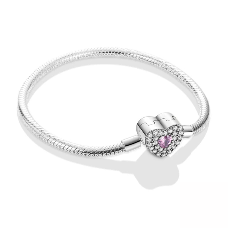 Bracelet “Cœur Éternel” – Fermoir Cristal Rose & Oxydes Brillants