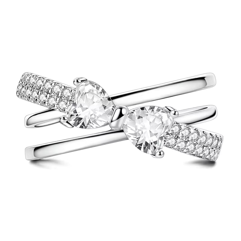 Bague Duo Cœurs Anneau Amour Éternel avec Zirconium Étincelant