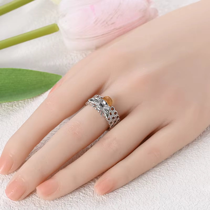 Bague Abeille & Rayons de Miel Anneau Nature & Énergie Positive