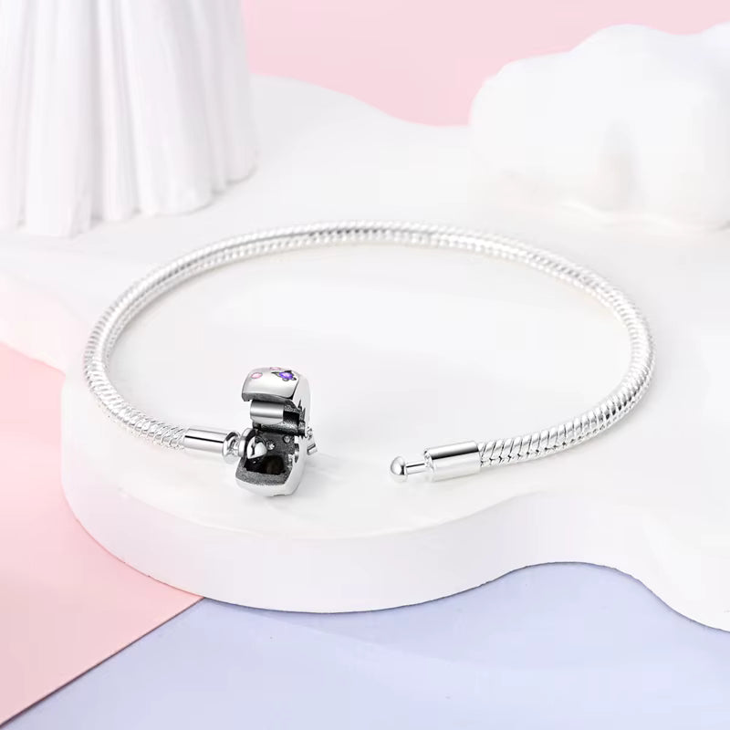 Bracelet Charm Argenté avec Perles - Papillons & Breloque Clé