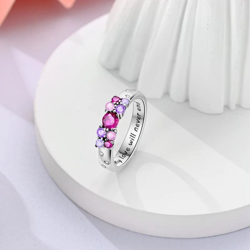 Bague "My Love Will Never End" Cristaux Rose & Violet Romantiques
