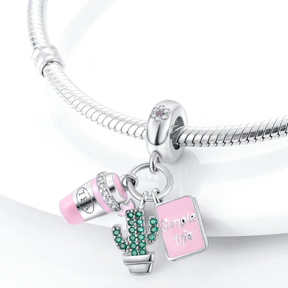 Charm “Simple Life” – Cactus & Tasse Rose | Style Bohème & Doux