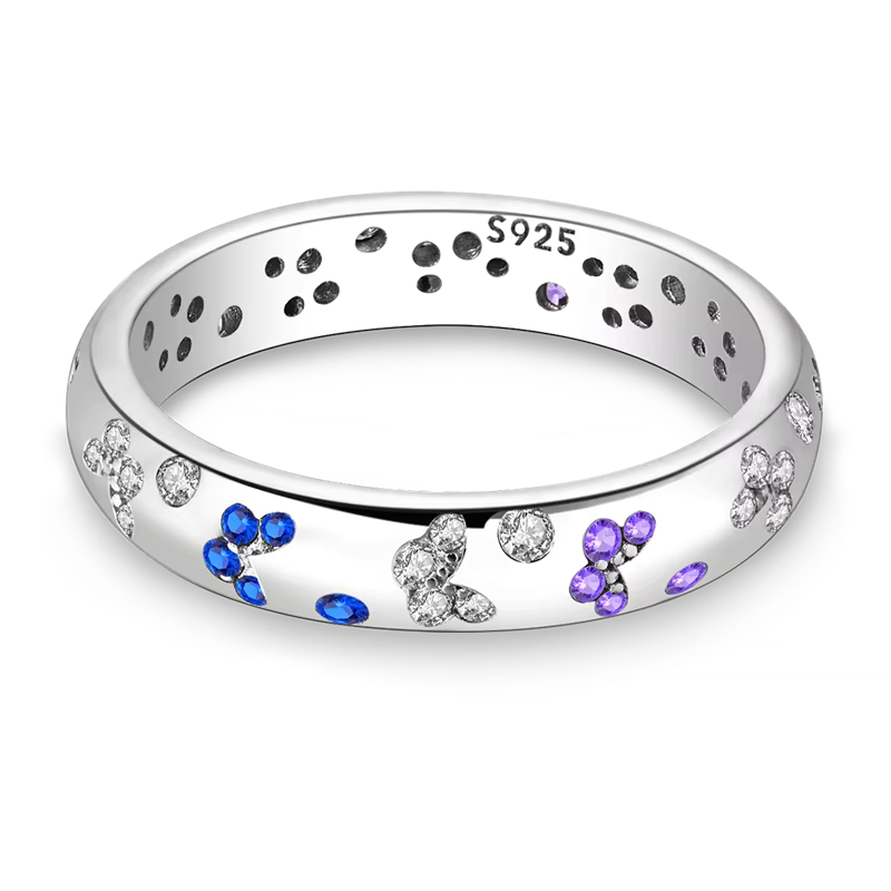 Bague Papillons Anneau Étincelant Bleu & Violet Féminin