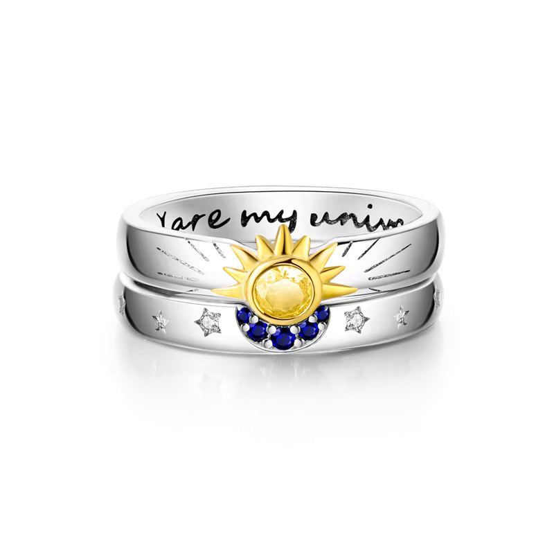 Bague Soleil & Univers Astrale avec Pierre Jaune et Zircons Bleus