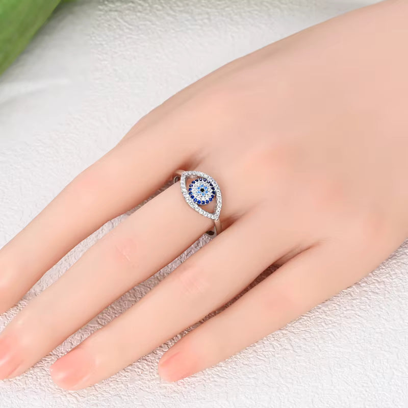 Bague Œil Protecteur “Protect Your Energy” avec Zircons Bleus