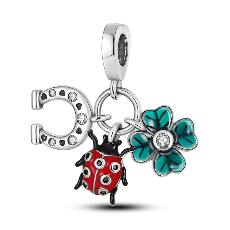 Charm Porte-Bonheur – Coccinelle, Trèfle & Fer à Cheval