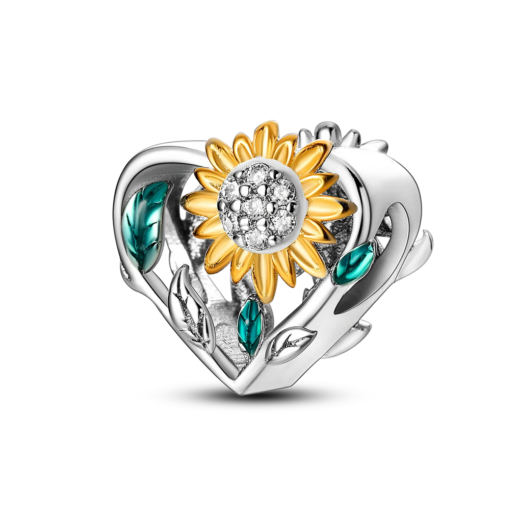 Charm Cœur & Tournesol – Doré et Émeraude | Symbole de Lumière & Positivité