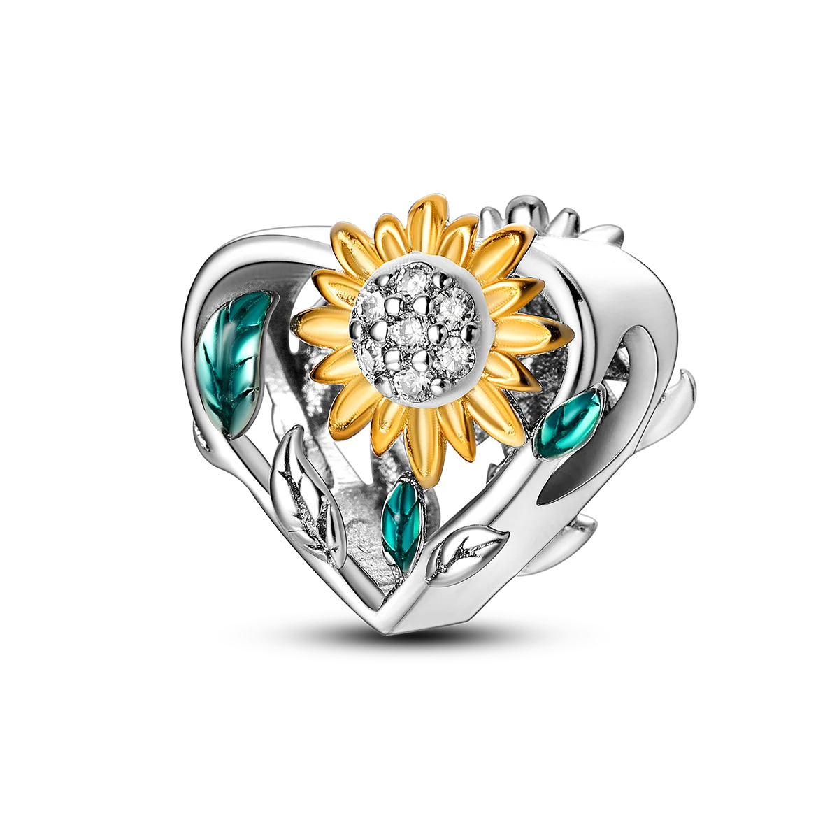 Charm Cœur & Tournesol – Doré et Émeraude | Symbole de Lumière & Positivité