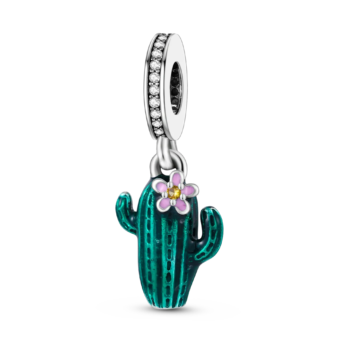 Charm Cactus Fleuri – Émail Vert | Symbole de Force & d’Énergie Positive