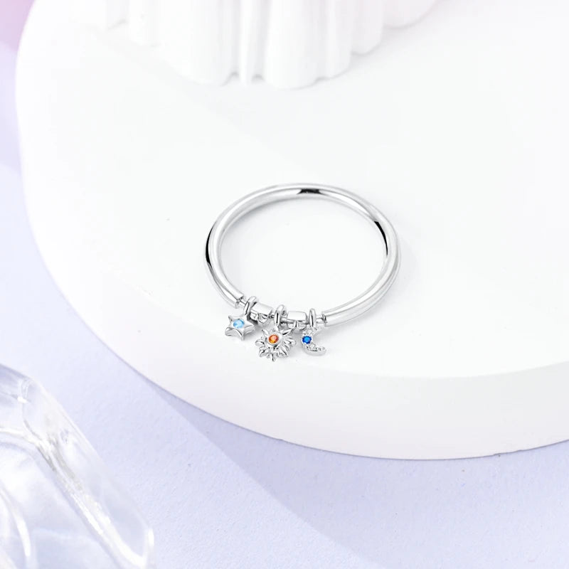 Bague Astres Anneau Soleil et Lune avec Pierres Scintillantes