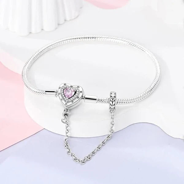 Bracelet Cœur Rose avec Chaînette – Amour, Tendresse & Élégance