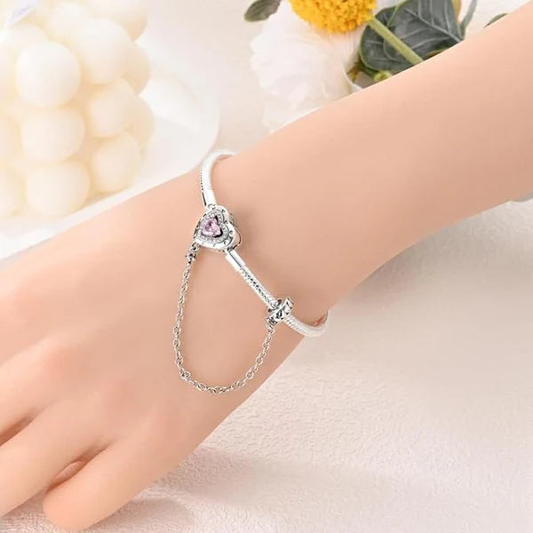 Bracelet Cœur Rose avec Chaînette – Amour, Tendresse & Élégance