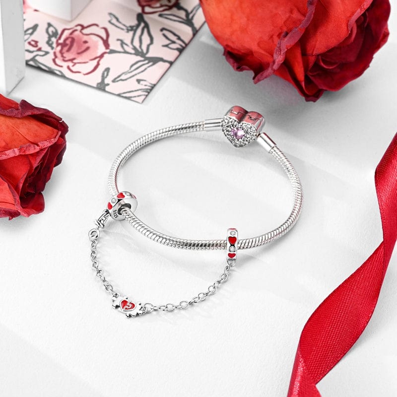 Chaîne de Sécurité Cœur Puzzle Rouge