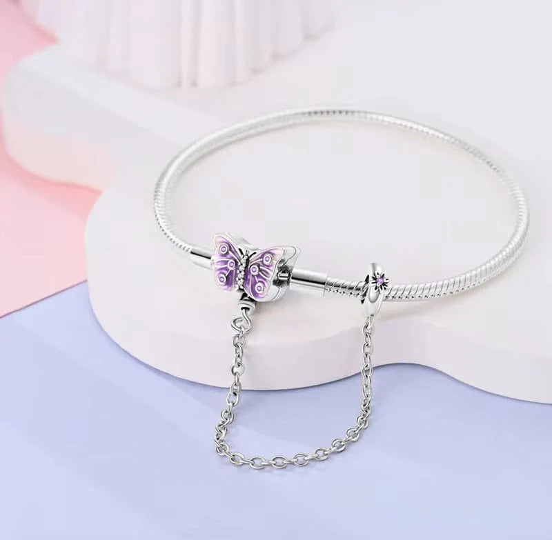 Bracelet Papillon Violet avec Chaînette – Liberté, Transformation & Féminité