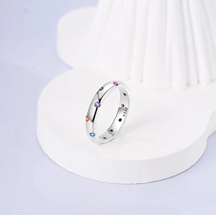 Bague Multicolore Anneau Arc-en-Ciel avec Pierres Zircon